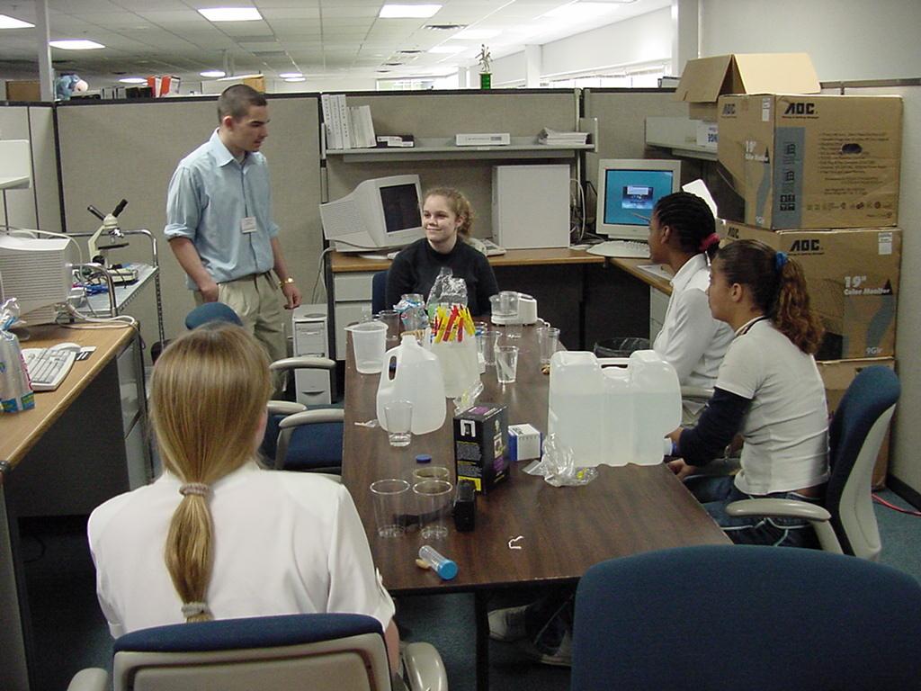 Nate discusses procedures with Terry Parker students