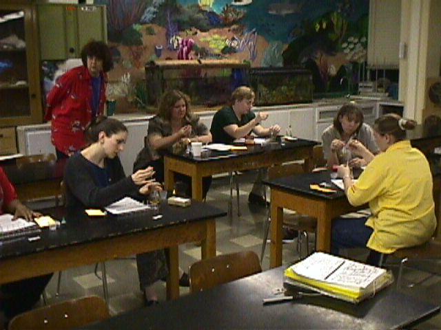 Elise H. and Katie Cauthen (yellow shirts) assist UNF student