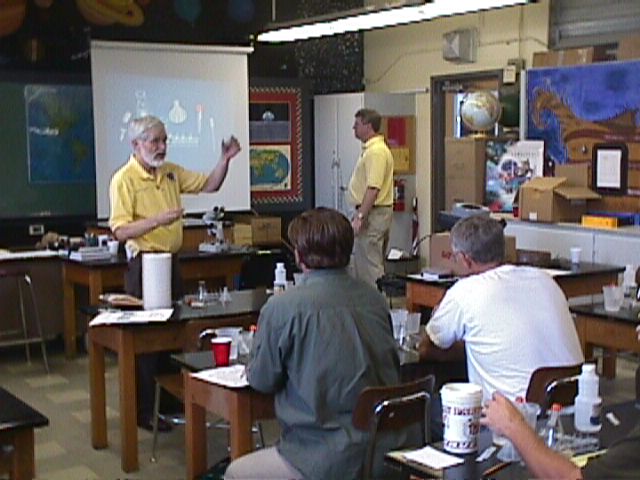 Merle Myers introducing the lysozyme protein crystal lab activity