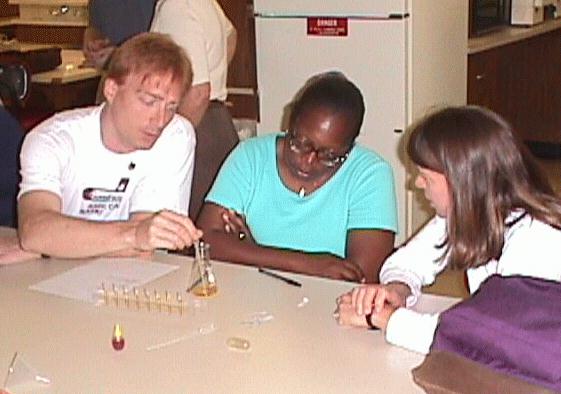 Teachers discuss their progress during the lab activity